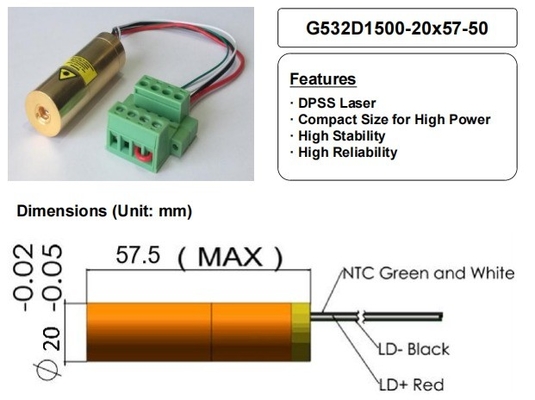 ACC Green 532nm лазерный модуль 1500mW компактный размер для высокомощных лазерных компонентов