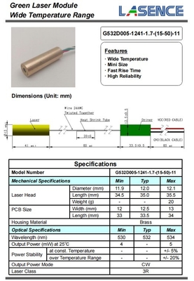 532nm 5mW 3R зеленый лазерный модуль с длительным сроком службы Вес 0,02 кг В течение 5000 часов